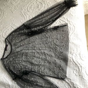 Transparent Black Top with pearls Medium for Women